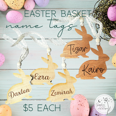 Easter Basket Name Tags Wooden laser engraved bunny shaped