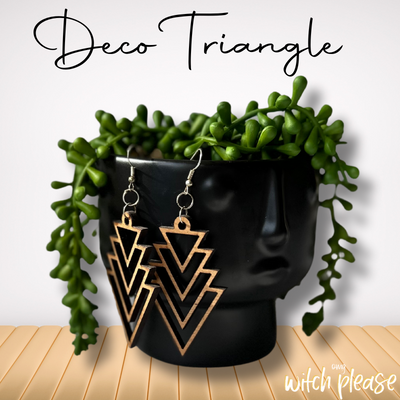 Laser-cut wood earrings with an art deco inspired triangle design