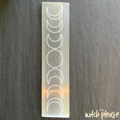 Rectangular Selenite Plate with a moon phase design