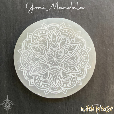 Selenite crystal charging plate engraved with a mandala