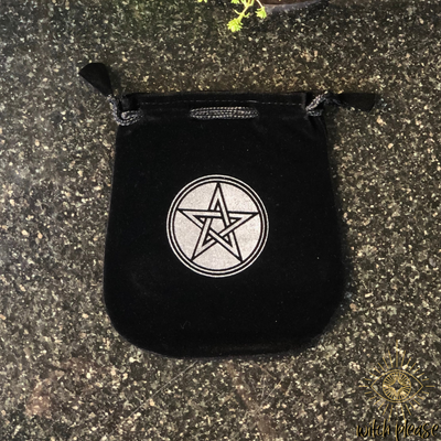Velvet bag with a silver design of the pentagram.